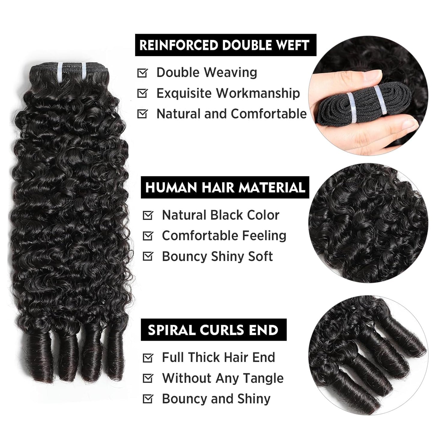 Burmese Curly Bundles Human Hair 18 Inch 12A 1 Curly Bundles Human Hair Weave with Spriral End 3c4a Quick Weave Real Human Hair Extensions For Black Women Natural Color