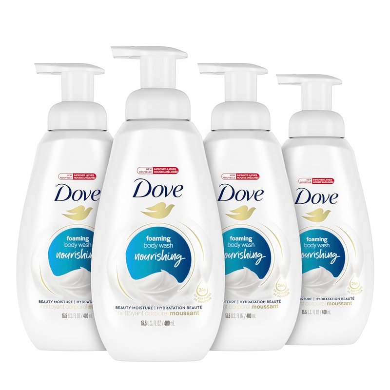Dove Instant Foaming Body Wash - Deep Moisture Cleanser for Soft, Smooth Skin | 4 Count, 13.5 Oz