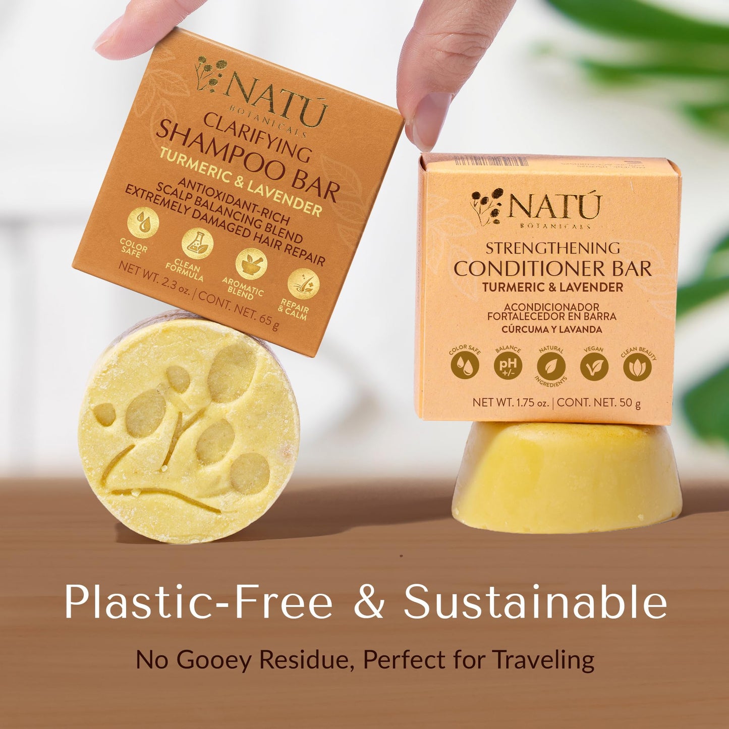 NATÚ BOTANICALS Clarifying Shampoo Bar - Strengthening Solid Shampoo Bar with Turmeric, Lavender and Cocoa Butter for Strengthening and Hair Repair - Sulfate Free for Silky Shine & Paraben Free 2.3oz