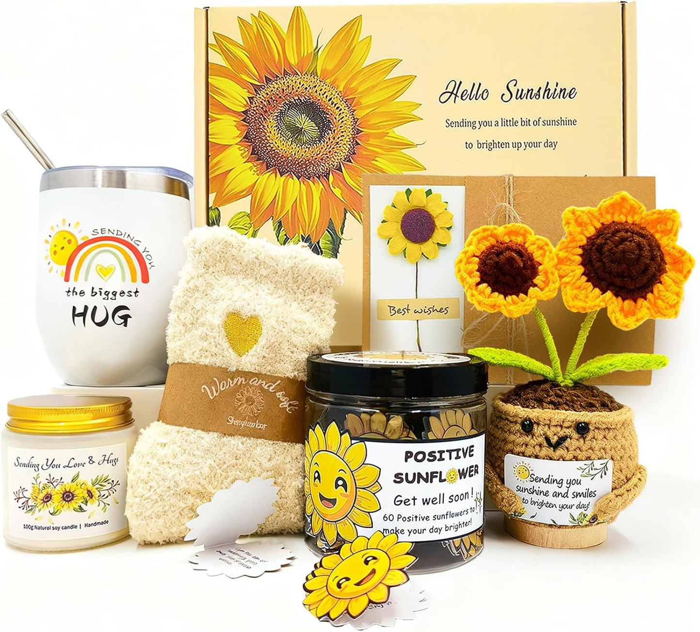 Get Well Soon Gift Basket - Unique Sunshine Care Package with Inspirational Sunflower | Healing Gifts for Women & Men