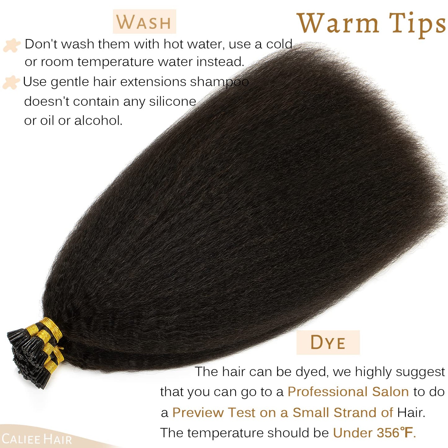 Caliee I Tip Hair Extensions Real Human Hair Kinky Straight 18 Inch Natural Hair Extensions I Tips Human Hair for Black Women Natural Black Color Thick End 50G 50s/pack