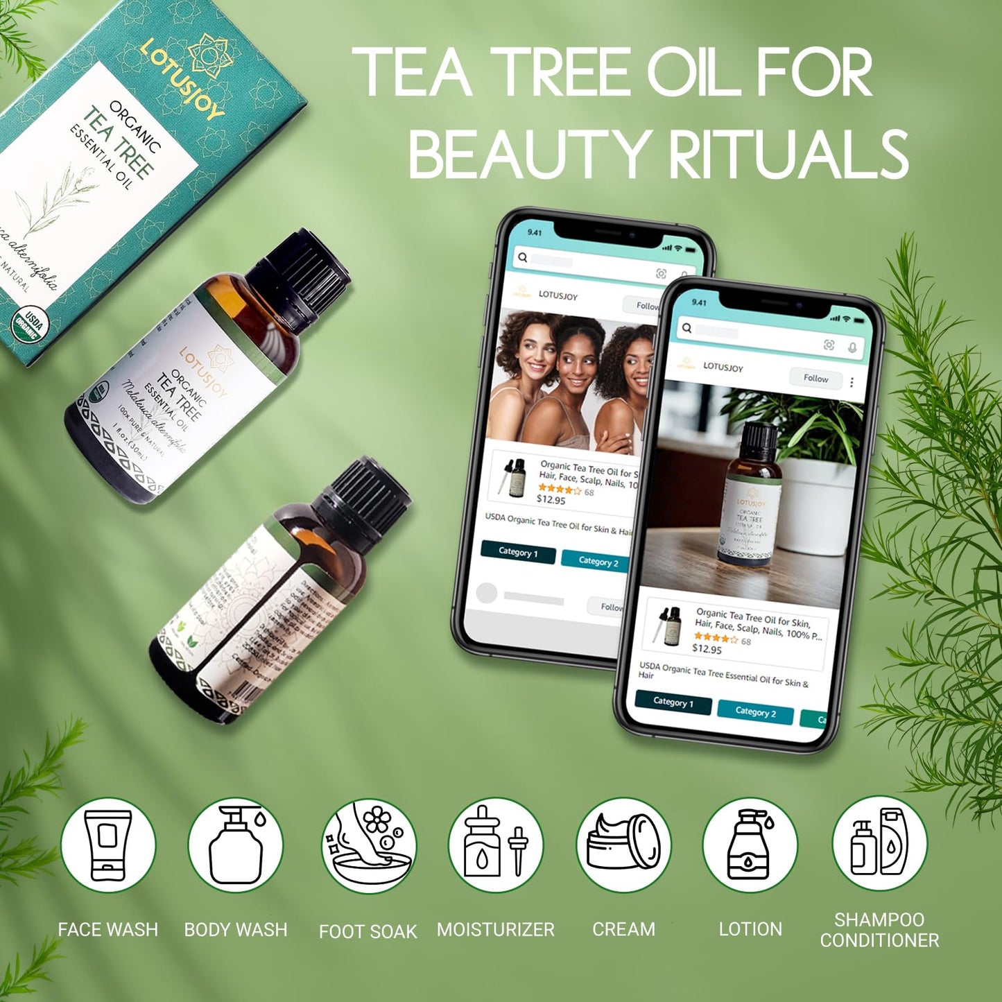 Organic Tea Tree Oil for Skin, Hair, Face, Scalp, Nails, 100% Pure Australian Tea Tree Essential Oil for Room Linen Spray, Diffuser -1 Oz