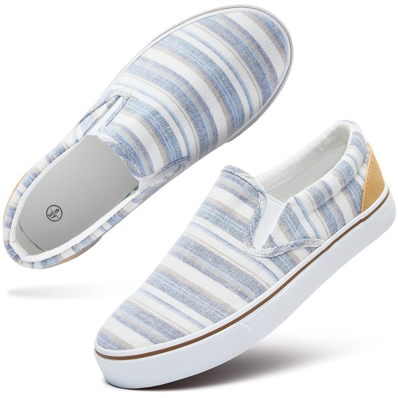 Women's Slip on Shoes Low Top Canvas Sneakers Loafers Non Slip Fashion Casual Low Cut Shoes(Light Blue Stripes.US8.5)…