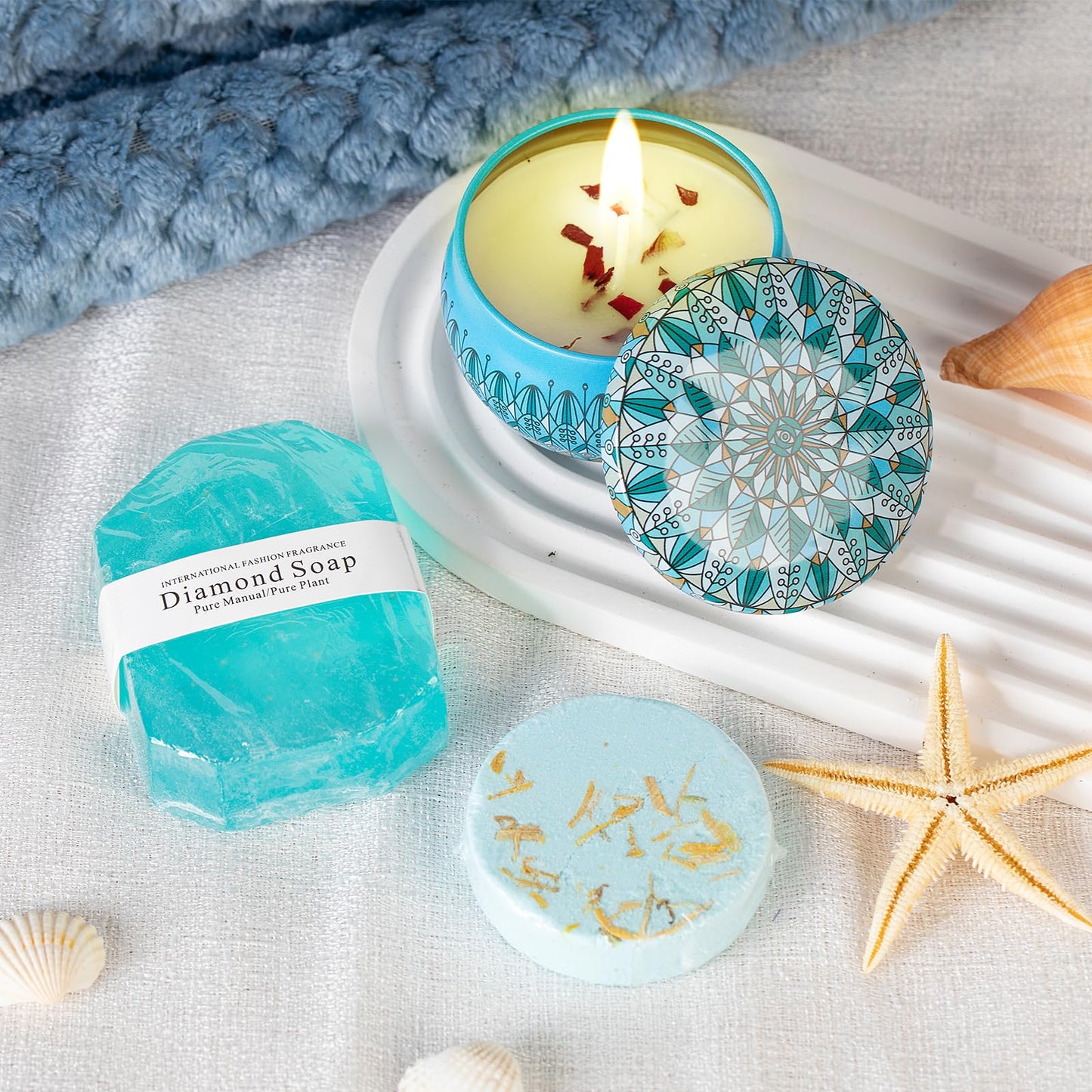 Gifts Basket for Women,Birthday Gifts for Women Birthday Presents Friendship Gifts Get Well Soon Gifts Self Care Package Gifts Blue Gift Box Relaxing Set Unique Gifts with Blanket for Mom,Wife,Sister