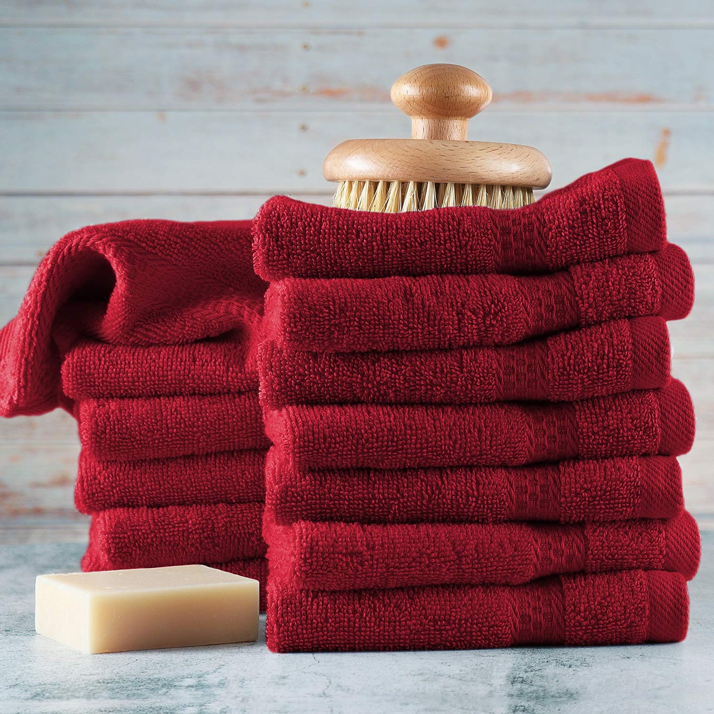 Hearth & Harbor Washcloths 12 Pack - 100% Cotton Washcloth for Body and face, High Absorbent and Soft 13"x13" Body Wash Cloth, Quick Dry - Red Washcloths
