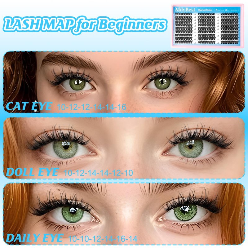 MilyBest Manga Lash Clusters Kit Spiky Anime Cluster Eyelash Extensions 150Pcs CC Curl Wispy Lash Extension Kit 10-16mm DIY Cosplay Doll Individual Lashes Clusters Natural Look
