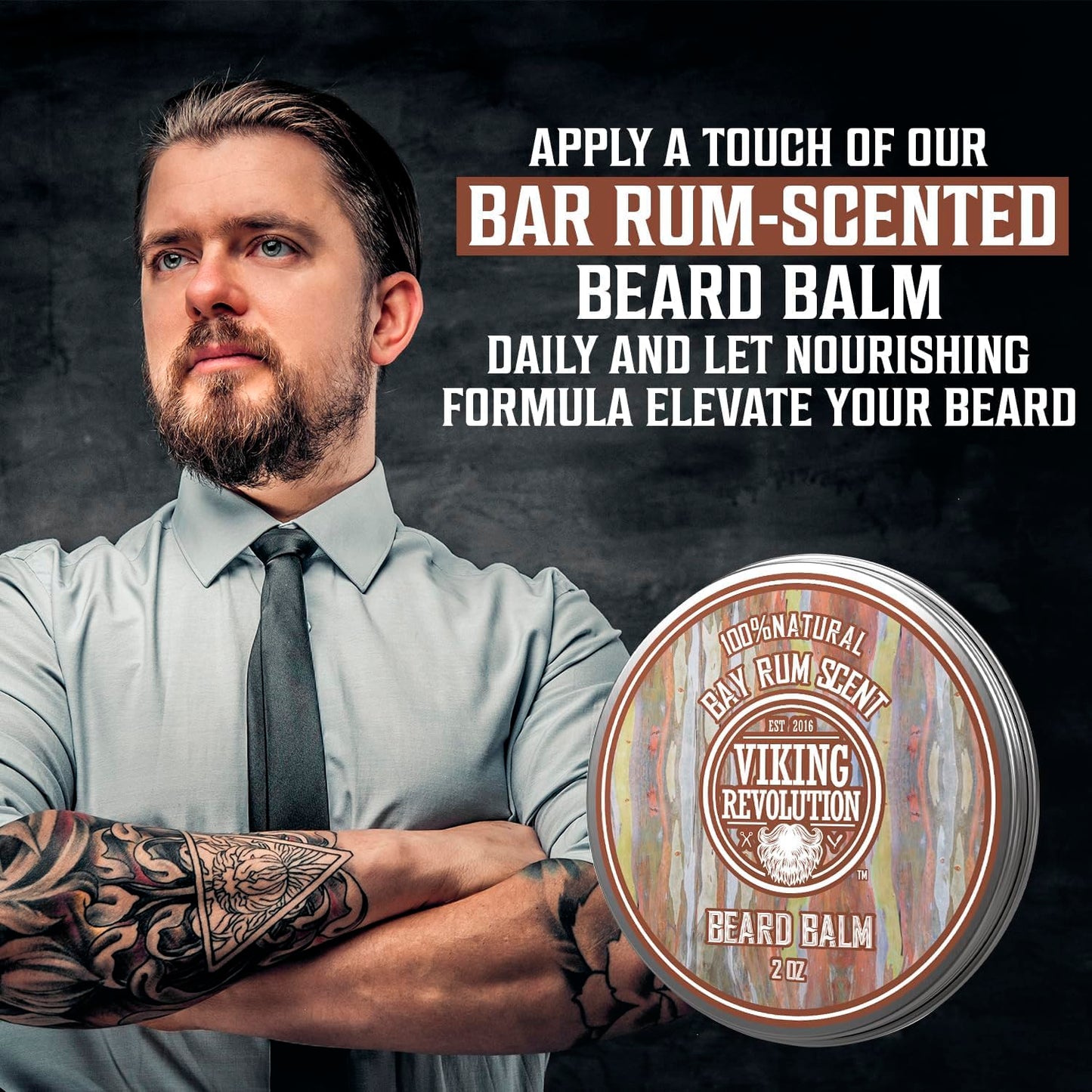 Viking Revolution Bay Rum Beard Balm - Beard Butter with Argan Oil & Jojoba Oil - Softener, Moisturizer & Wax for Men (2oz, 1 Pack)