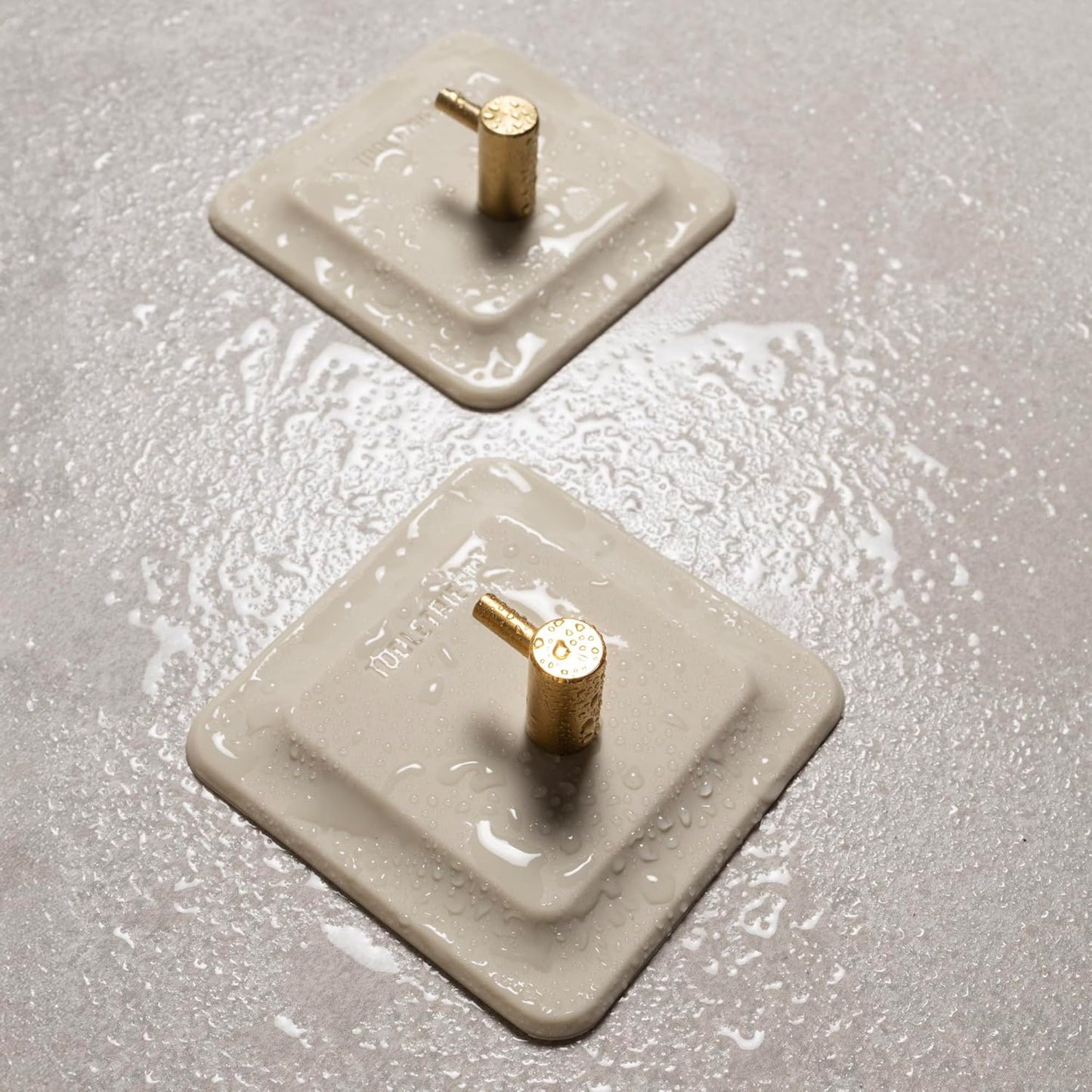 Arnold Silicone Shower Hooks - Waterproof Adhesive Bathroom Organizer for Razors & Loofahs | 2 Pack - Sand