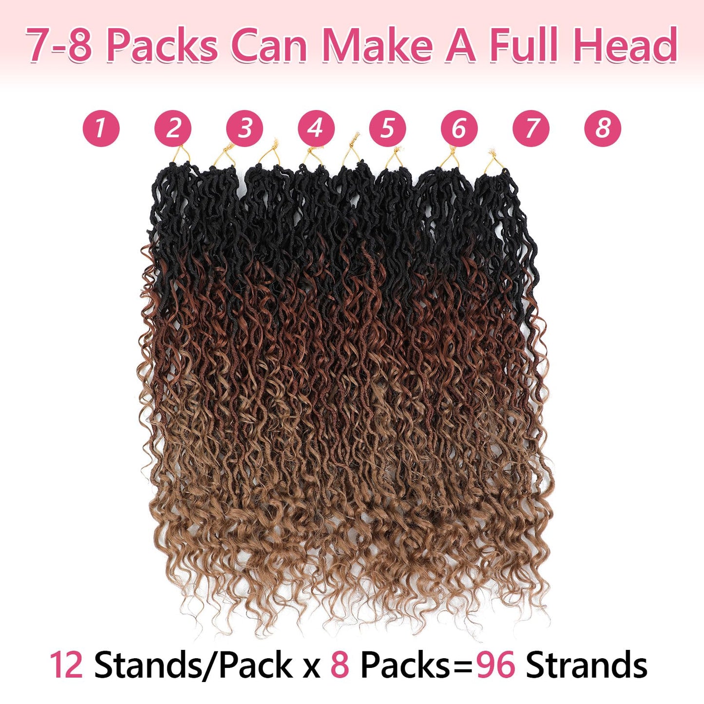 8 Packs Boho Faux Locs Crochet Hair 24 Inch Crochet Soft Locs with Curly Ends Pre-looped Goddess Locs Crochet Hair for Black Women 1B/30/27 Boho River Locs Crochet Hair