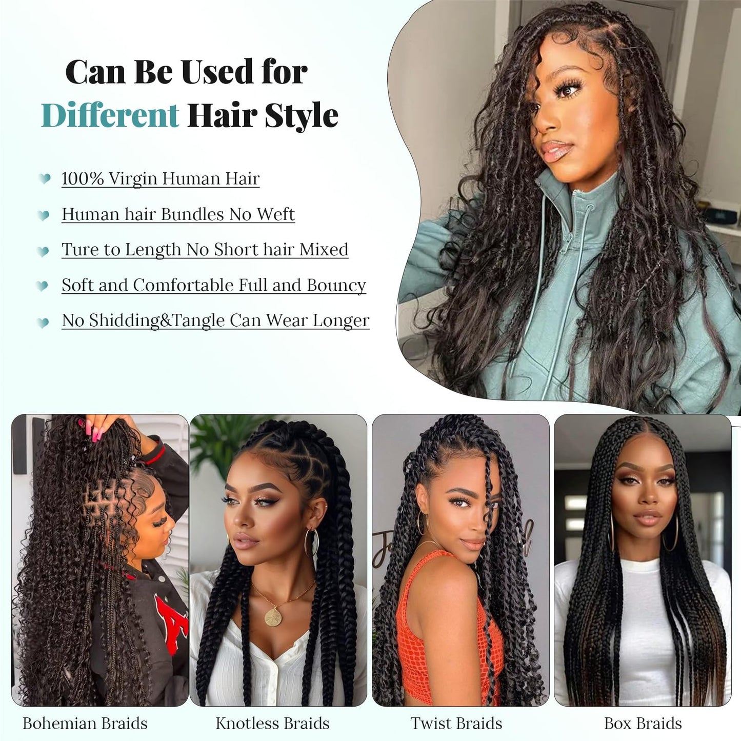 Human Braiding Hair 2 Bundles/Pack 100g Curly Water Wave Human Bulk Hair for Braiding No Weft 18in Brazilian Braiding Hair for Boho Braids Wet and Wavy Braids Extensions