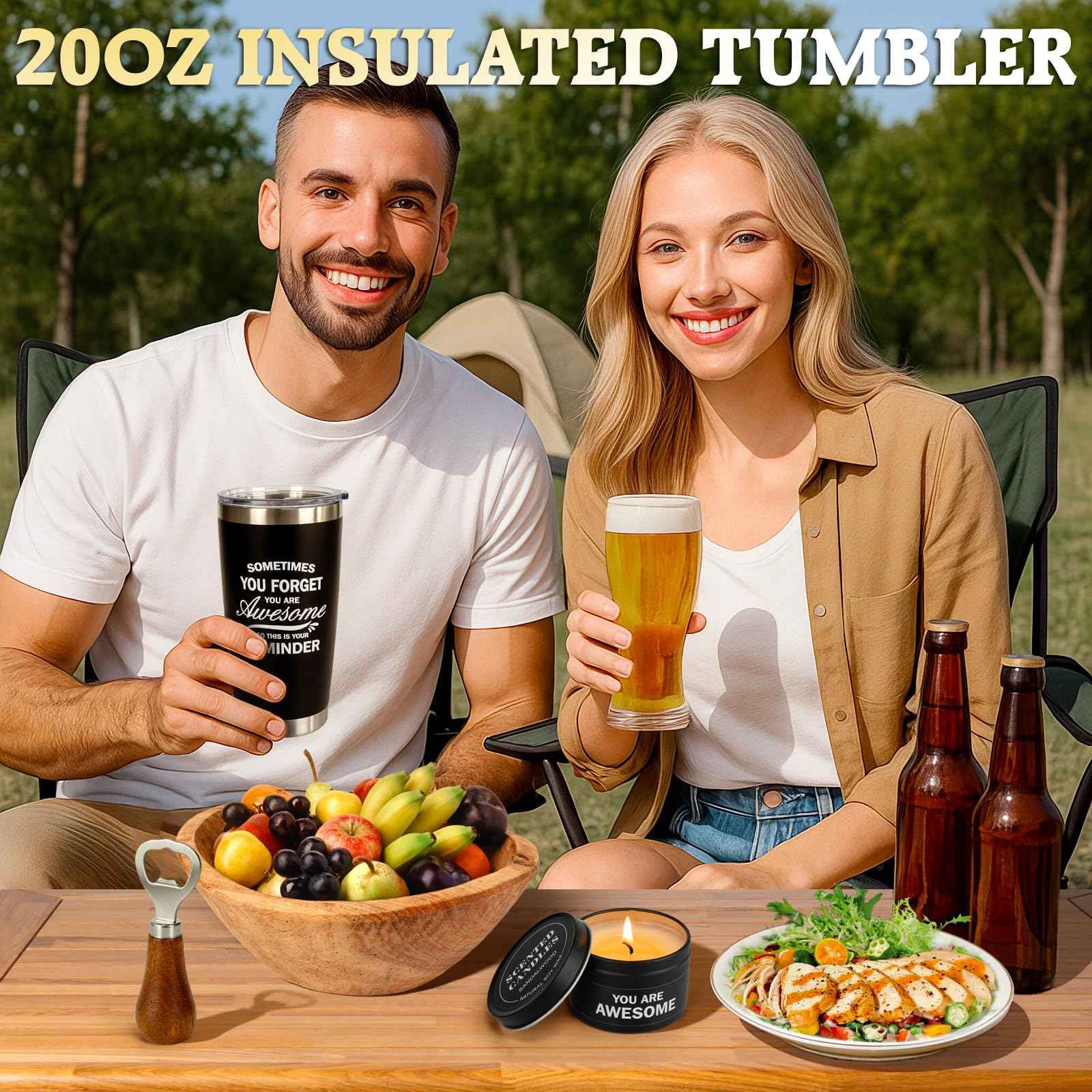 HN HAIINAA Birthday Gifts Baskets for Men, Cool Camping Gift Sets for Guys, Son, Brother, Boyfriend, Dad, Husband, Fathers Day Christmas Men Gifts Ideas