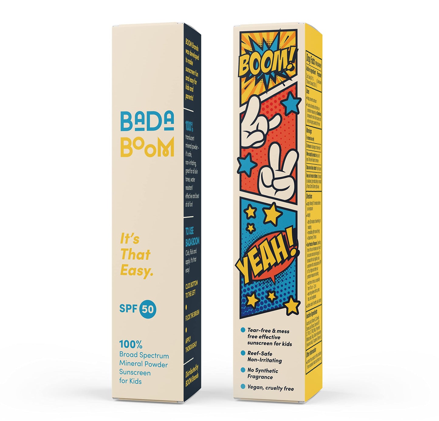 Bada Boom Mineral Powder Sunscreen SPF 50 – Reef Safe, Water Resistant Brush On Sunscreen for Kids & Sensitive Skin – Broad Spectrum Zinc Oxide, Translucent Face, Body & Scalp Sun Protection