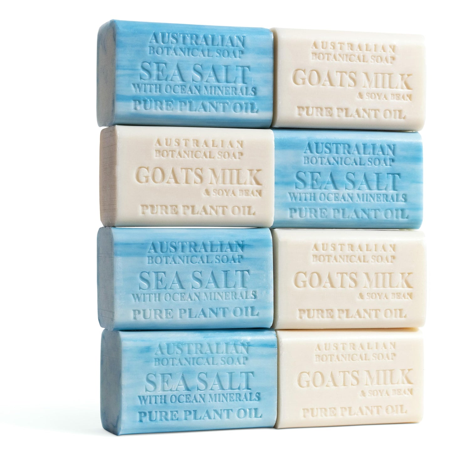 Australian Botanical Soap Men's Body & Beard Bar Duo Pack – Goats Milk & Sea Salt with Ocean Minerals, Triple Milled 6.6 oz Bars, 8 Pack - 4 Bars of Each