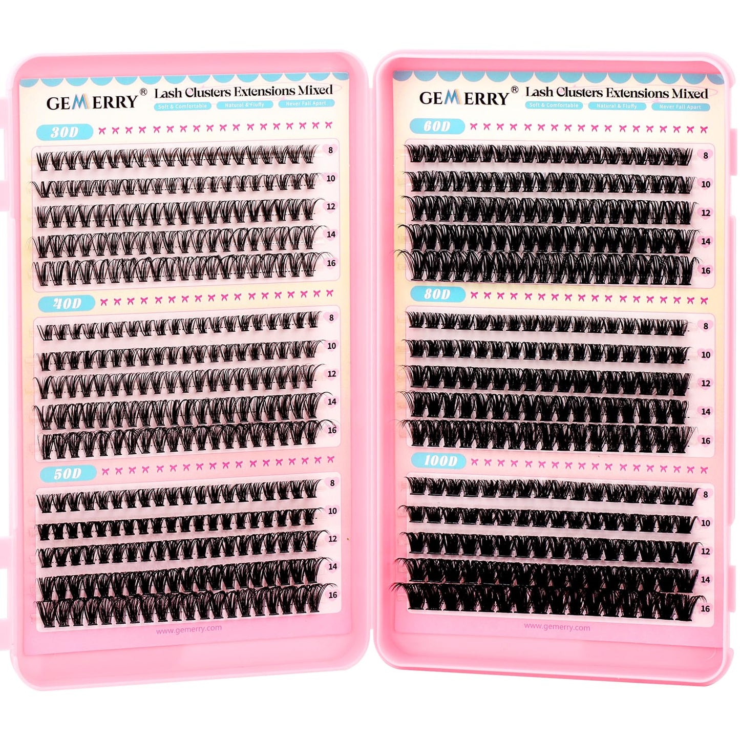 GEMERRY 565Pcs Lash Clusters D Curl (30D-100D, 8-16mm)