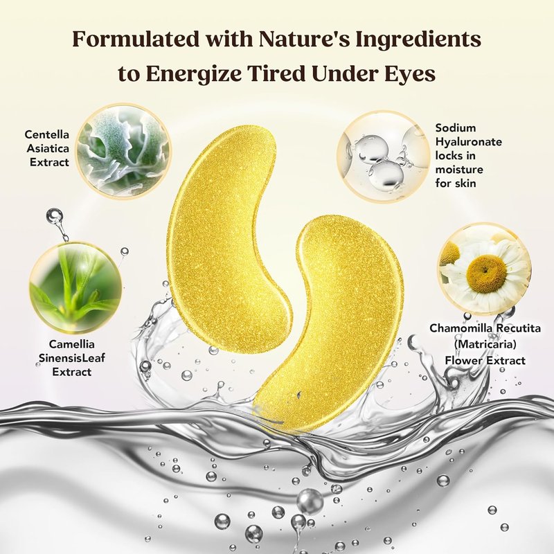 Golden Glow Under Eye Patches - Hydrating Soft Gel Masks for Puffiness, Dark Circles & Fine Lines | 100 Pairs