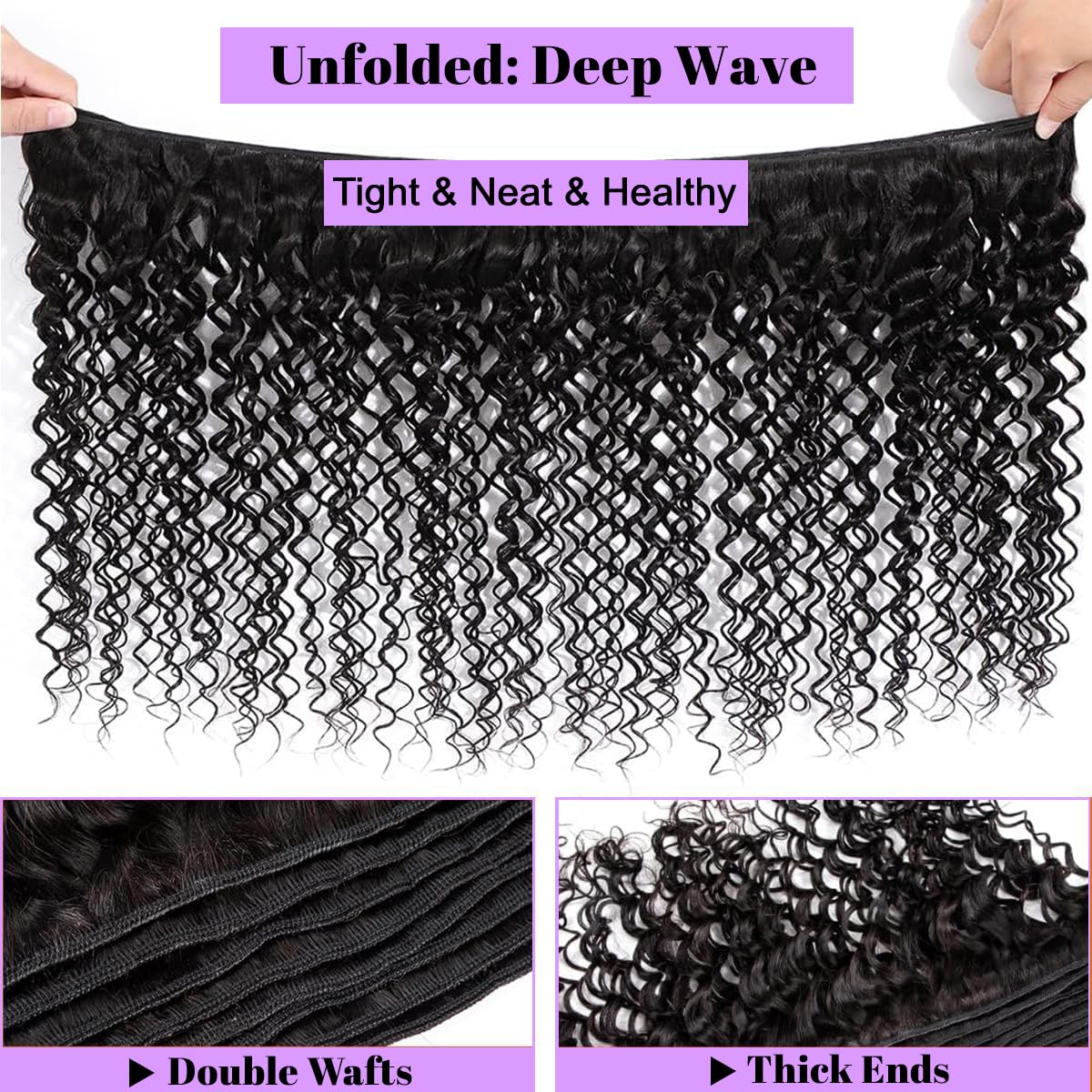 Deep Wave Human Hair Bundles 14 Inch Deep Wave Bundles 100% Unprocessed Brazilian Virgin Hair 1 Bundle Curly Bundles Hair Extensions Real Human Hair Wavy Quick Weave Bundle Natural Black