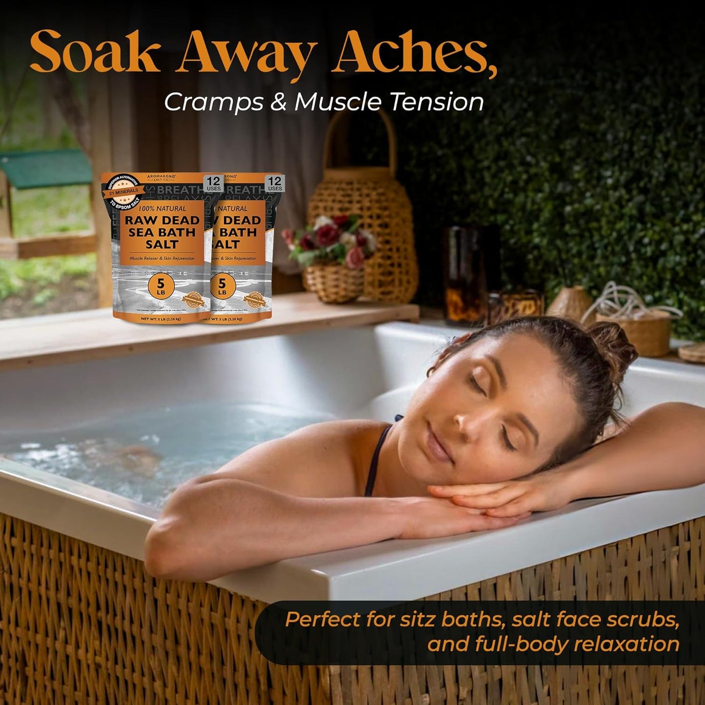 Aromasong Raw Dead Sea Salt Soaking Bath - 10 Lbs Resealable Pack | Skin Softening Benefits