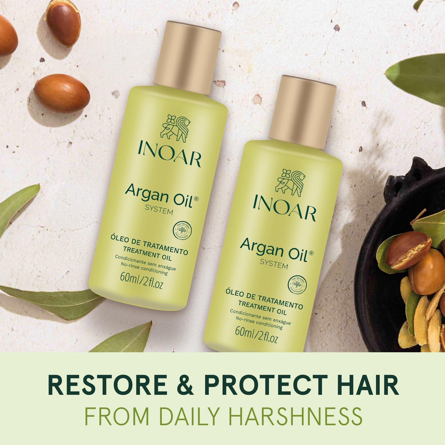 Inoar Argan Oil Hydrating Treatment Oil with Smoothing & Thermal Protection for Hair, Vegan & Cruelty-Free, 2 Fl Oz