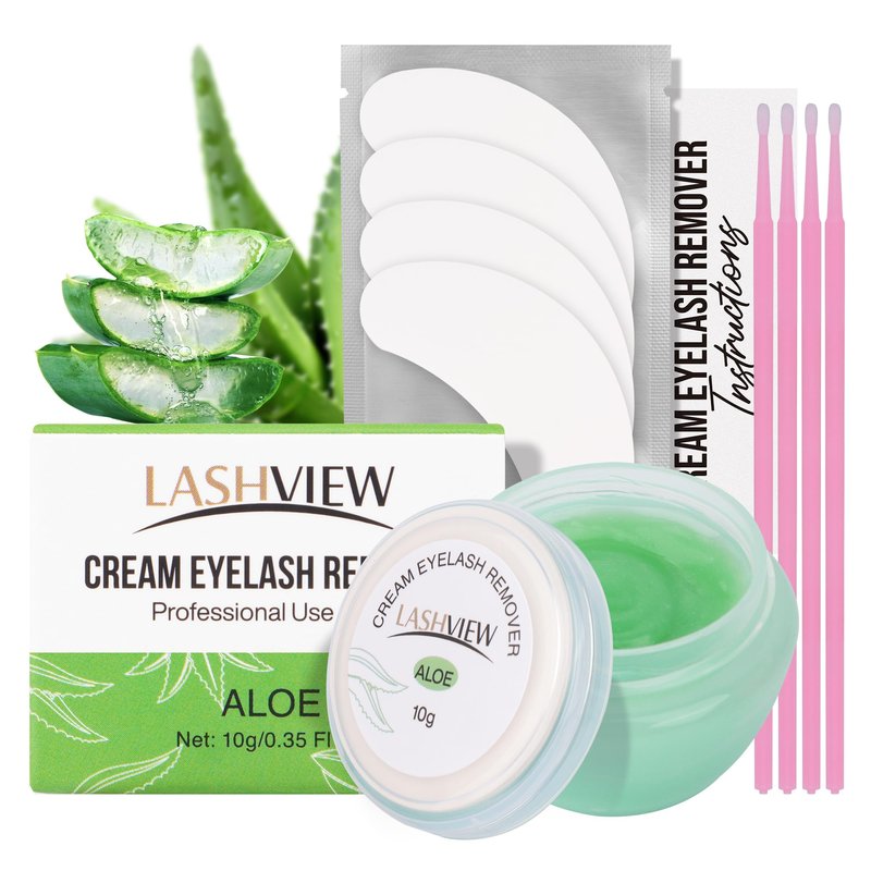 LASHVIEW Lash Glue Remover Cream Gentle Aloe Low Irritation Eyelash Remover Kit for Lash Extensions with Eye Patches & Cotton Swabs(10g)