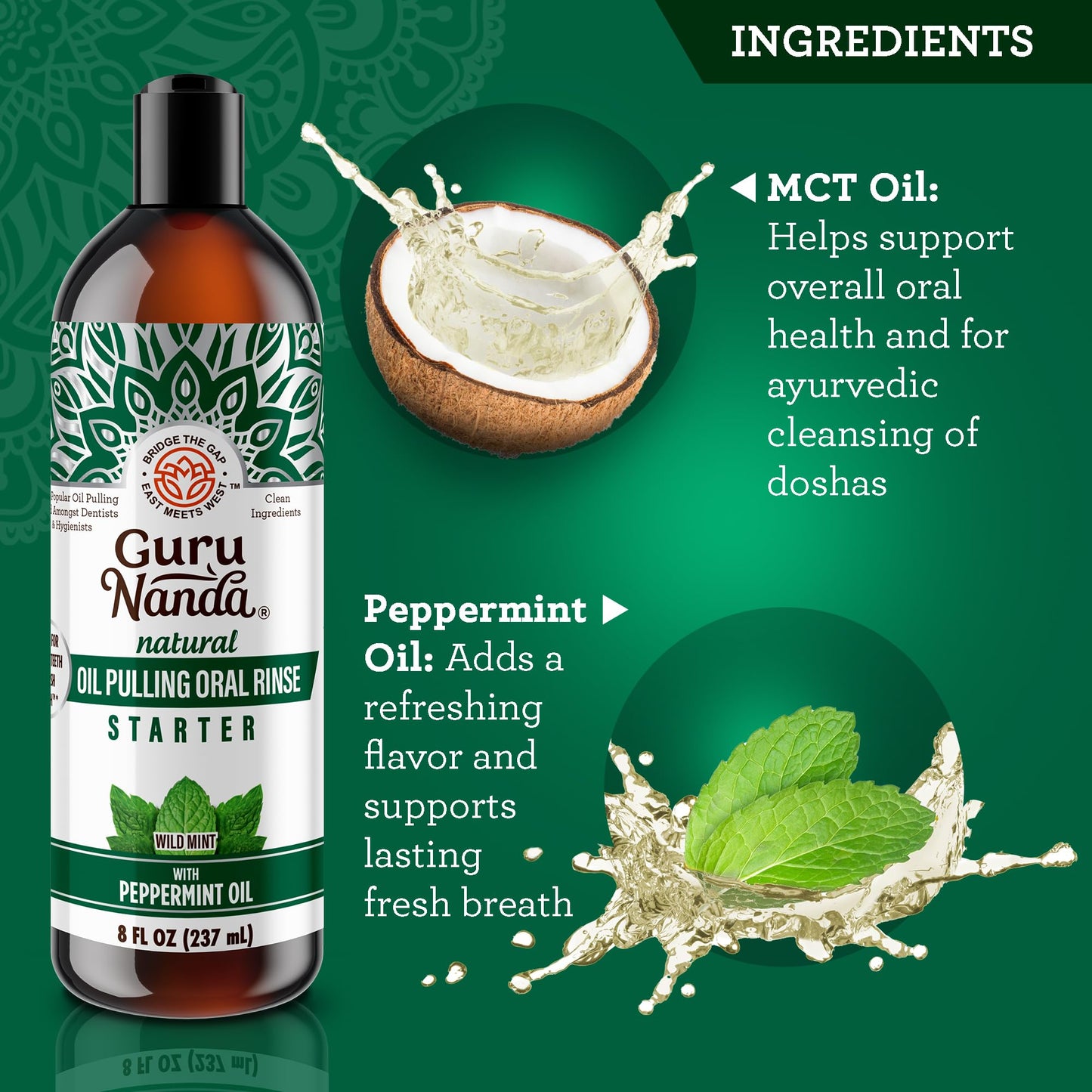 GuruNanda Ultimate Natural Teeth Brightening Bundle - Coconut & Peppermint Oil Pulling (2 Pack) & CocoMint Oil Pulling for a Naturally Bright Smile & Happy Gums