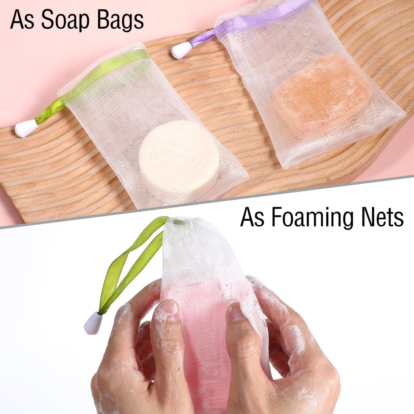 EupHHonycs 200 PCS Soap Bags Handmade Soap Bubble Mesh Bags Exfoliating Mesh Soap Pouch Saver Sack Drawstring Holder Bags for Bath & Shower, Easy to Bubble and Store