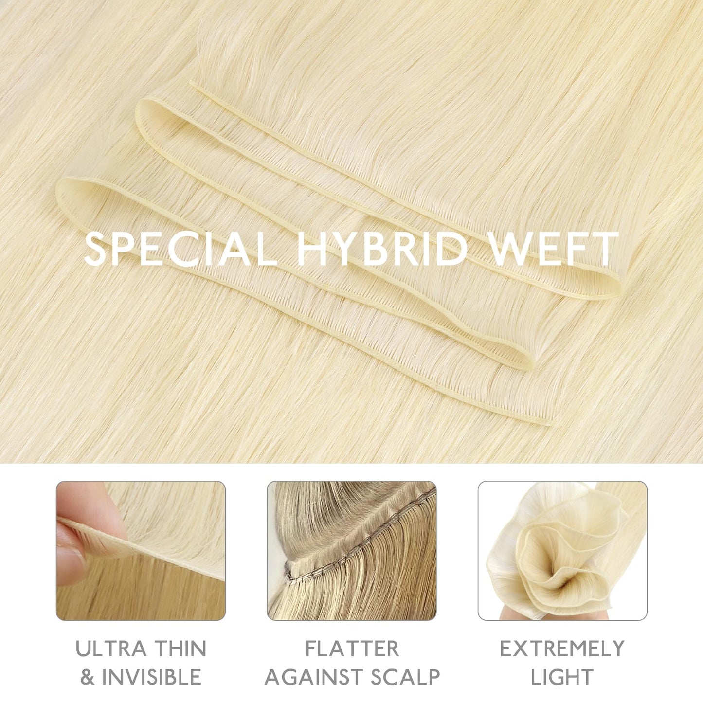 WENNALIFE Genius Sew in Weft Hair Extensions Real Human Hair, 14" 40g Platinum Blonde Sew in Hair Extensions for Women Natural Luxury Remy Hair Straight Invisible Extensiones de Cabello