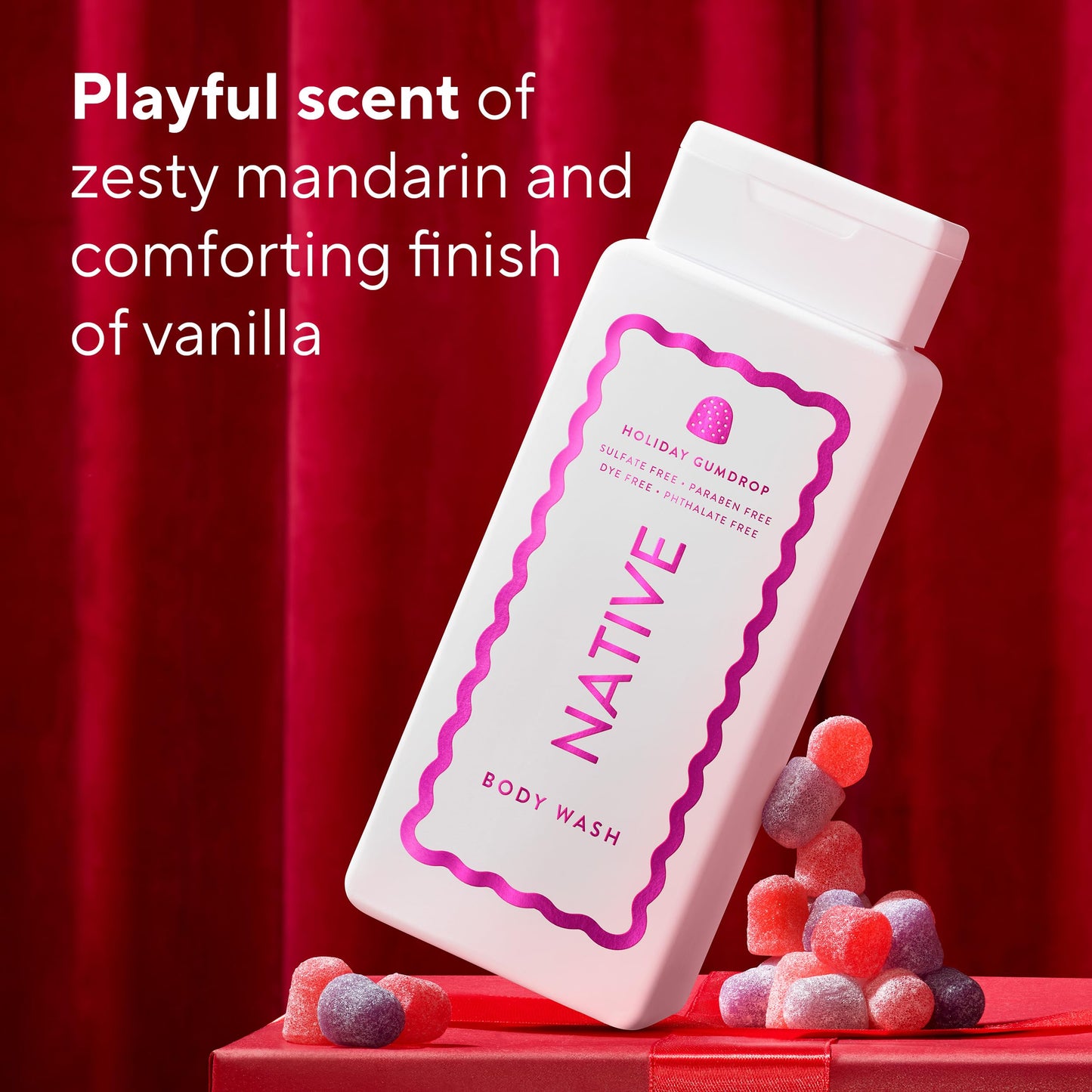 Native Body Wash, Holiday Edition, Holiday Gumdrop Scent, Contains Naturally Derived Ingredients | For Women & Men, Sulfate, Paraben, & Dye Free Leaving Skin Soft and Hydrated | 18 oz
