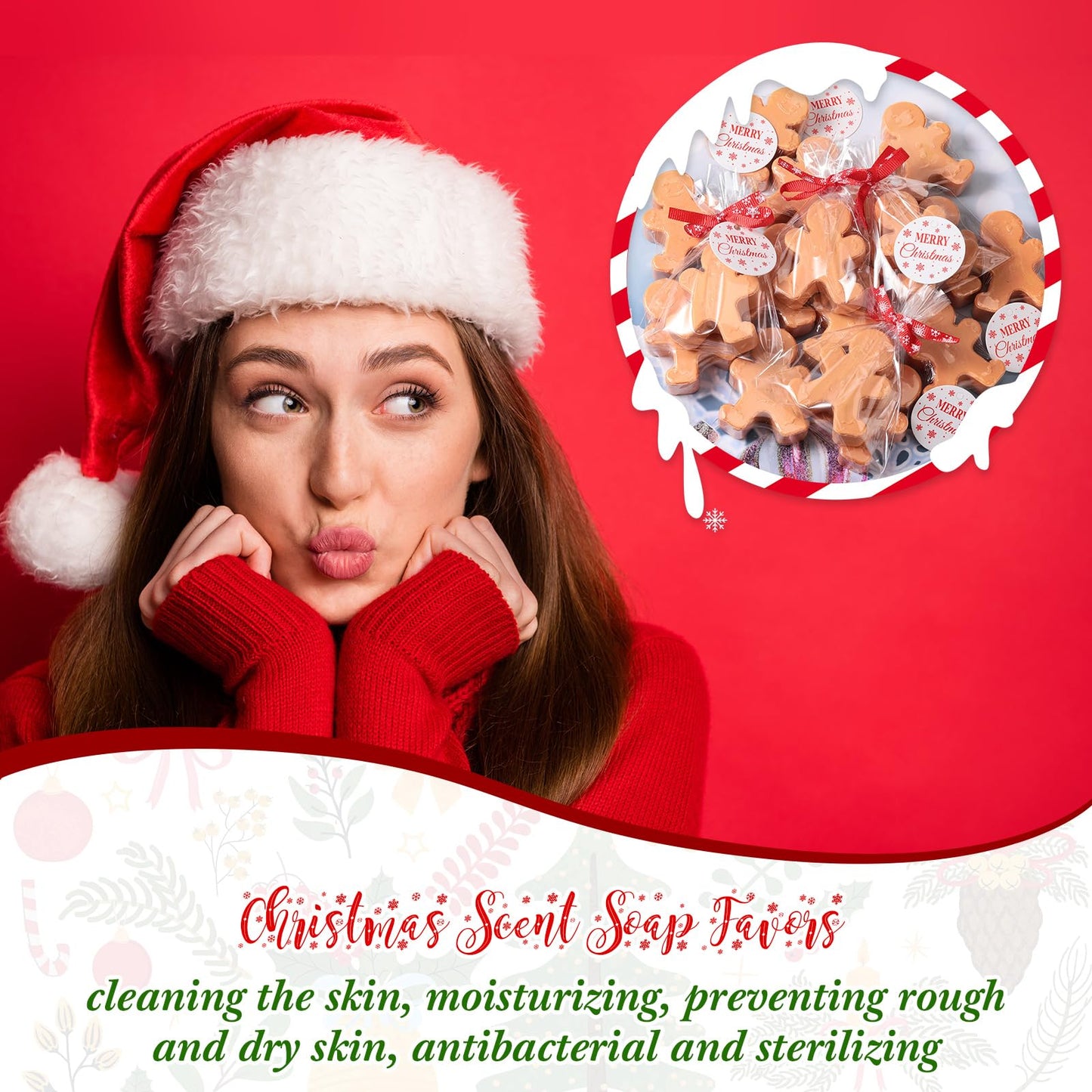 Heigble 90 Pcs Christmas Soap Bars Christmas Gift Bulk with 30 Holiday Glycerin Snowflake Xmas Tree Santa Clause Gingerbread Men Soap 30 Bag 30 Tag for Guest Coworker Bathroom(Brown,Gingerbread)