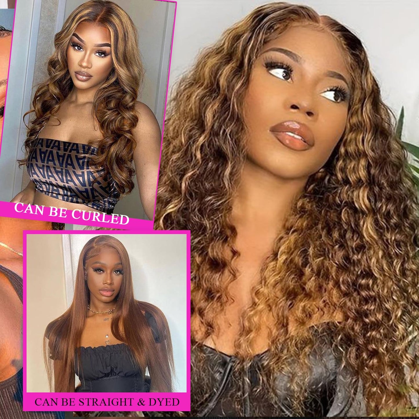 Curly Clip in Hair Extensions Real Human Hair 16inch 100g Invisible & Seamless 100% Brazilian Remy Human Extension Deep Wave Clip ins Extensions Double Weft 8 PCS with 20 Clips Highlight P427