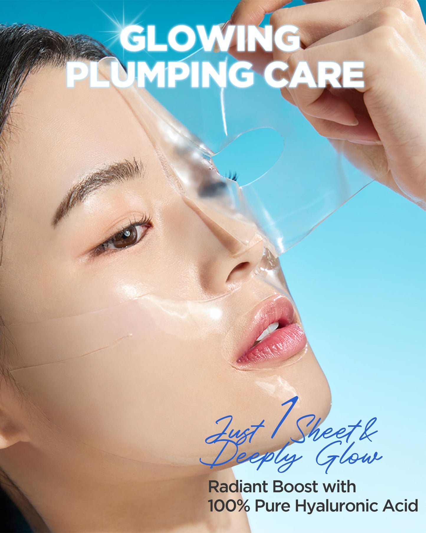 WELLAGE Real Hyaluronic Glow Booster PDRN Hydrogel Face Sheet Mask - Over night Face Masks for Deep Moisture Plumping and Radiant Skin - Korean Skincare, 5 Sheets
