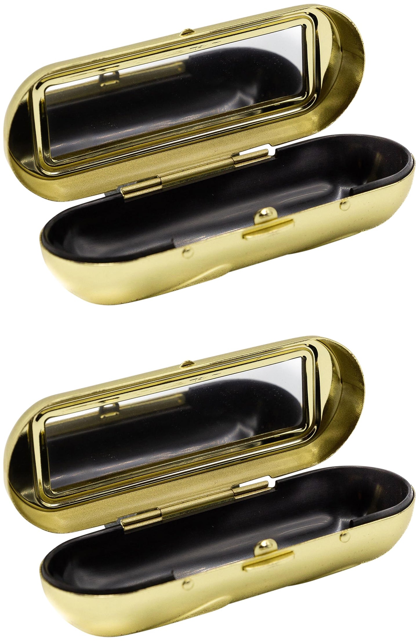 Stephanie Imports Set of 2 Capsule Shaped Lipstick Cases With Glass Mirror (Gold Polygon)