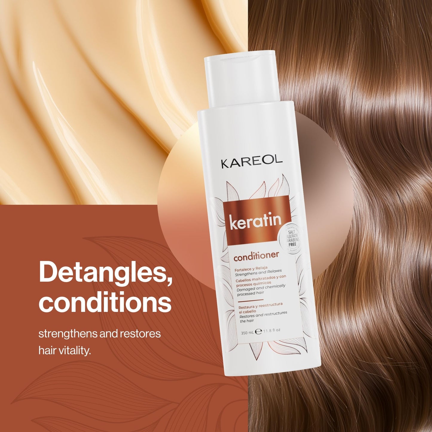 Kareol Keratin Hair Conditioner, 11.8 fl oz, Restoring Formula with D-Panthenol and Collagen for Damaged Hair (11.8 fl oz, Keratin)