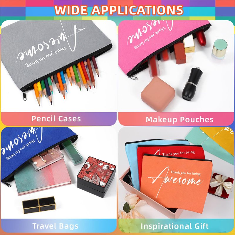 Buryeah 24 Pcs Cosmetic Bags for Womens End of Year Gift Graduation Gift Thank You for Being Awesome Makeup Bags Bulk for Students Teacher(Colorful)