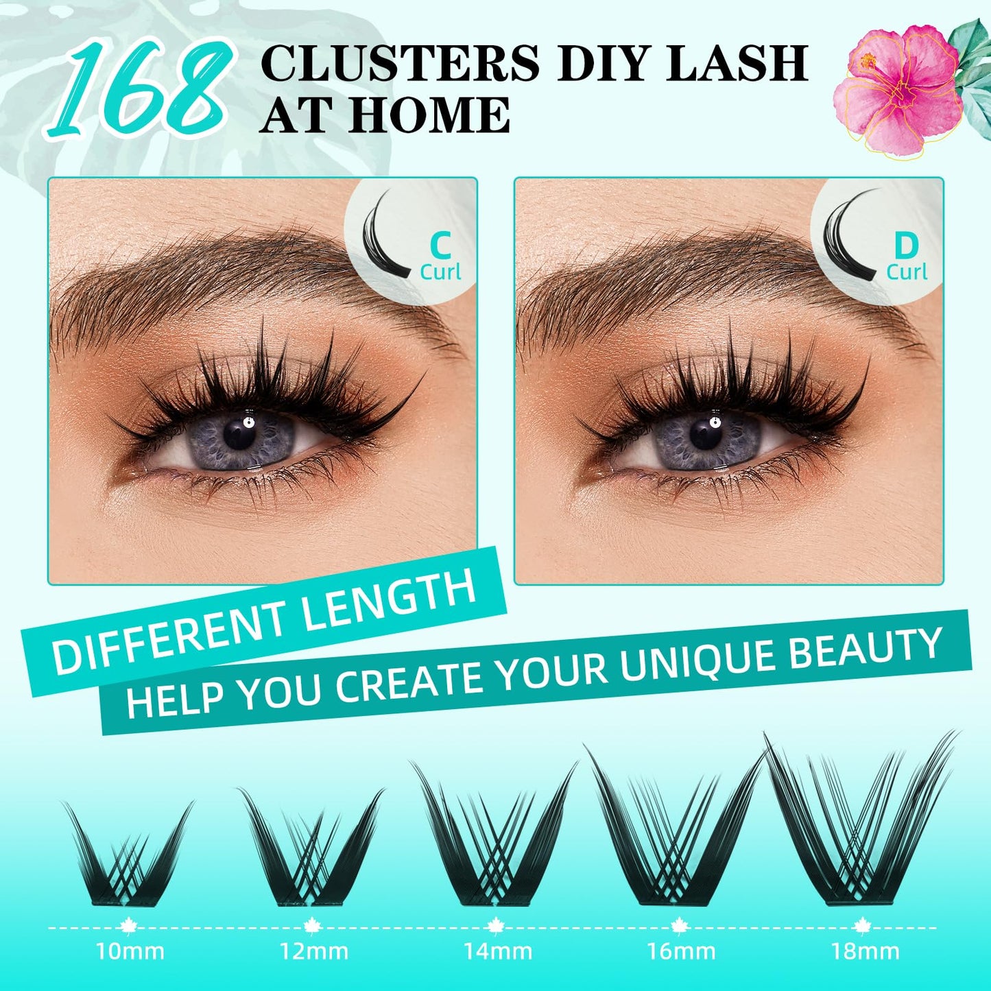 Lash Clusters Manga 168Pcs Eyelash Cluster Wet Look Ultra-Thin Invisible Lash Band Eyelashes Extensions Spiky Anime Wide Span Lashes(Kitten,C-10mm)