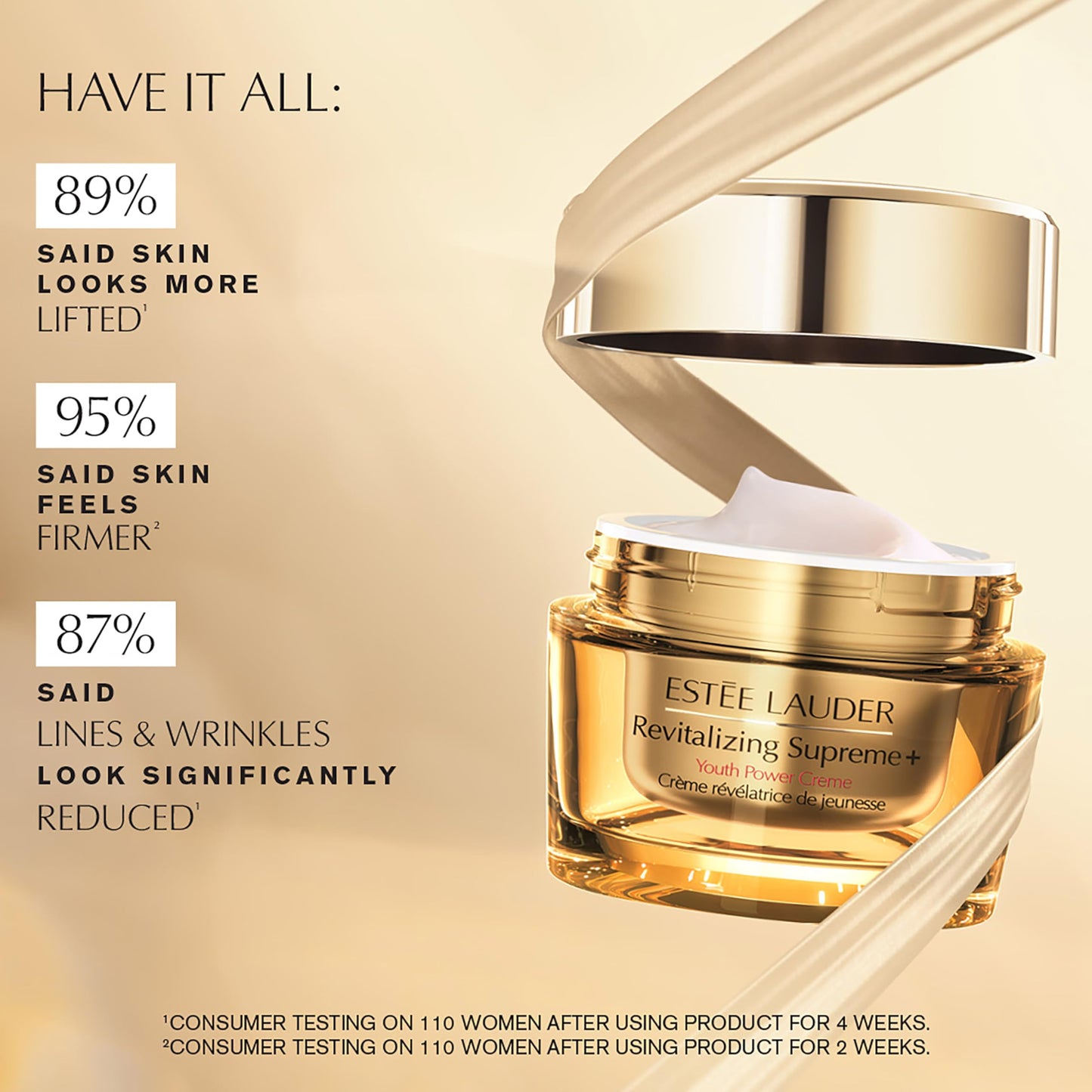 Estée Lauder Revitalizing Supreme+ Youth Power Cream Moisturizer with Hyaluronic Acid & Peptides, Anti Aging, Travel Size | Face & Neck Cream, 0.5 Ounce