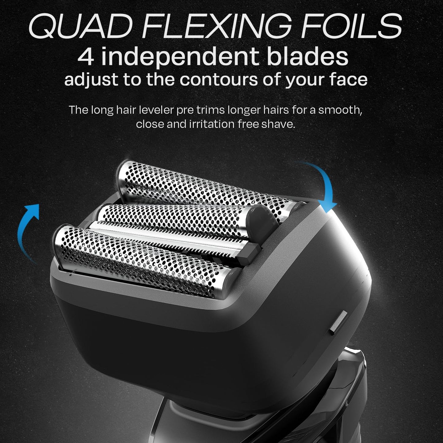 HUMMINGBIRD MK7 Premium Foil Face Shaver, Four Blade Foil Shaver with Long Hair Leveler, Electric Razor for Men, Waterproof Wet & Dry Shave, Cordless USB-C Rechargeable, LED Display, Travel Case