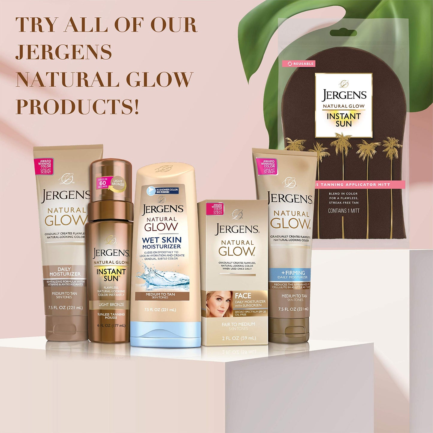 Jergens Natural Glow Instant Sun Body Mousse, Deep Bronze Tan, 6 Ounce Sunless Self-Tanner with Natural Glow Body Applicator Mitt, Flawless, Streak-free Tanning Blender Glove
