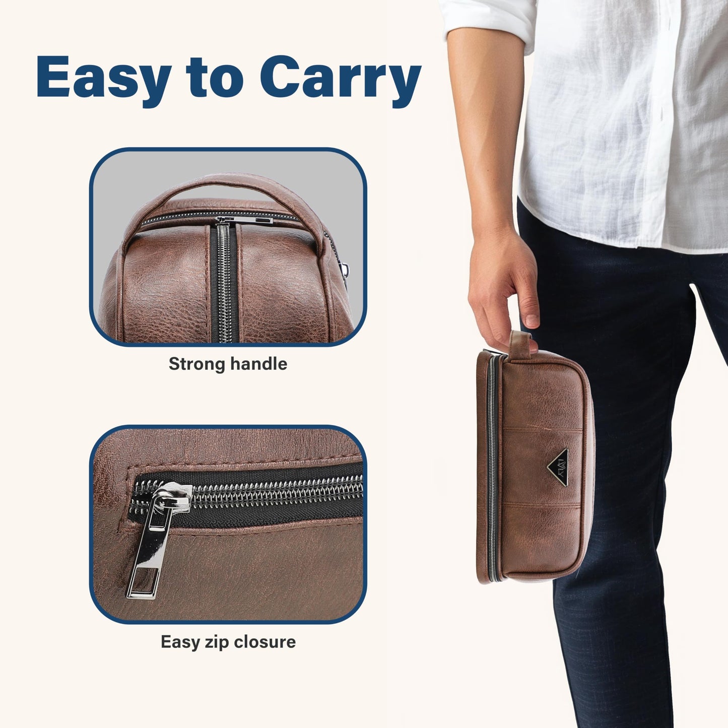 emissary Leather Travel Toiletry Bag for Men, Dopp Kit - Coffee