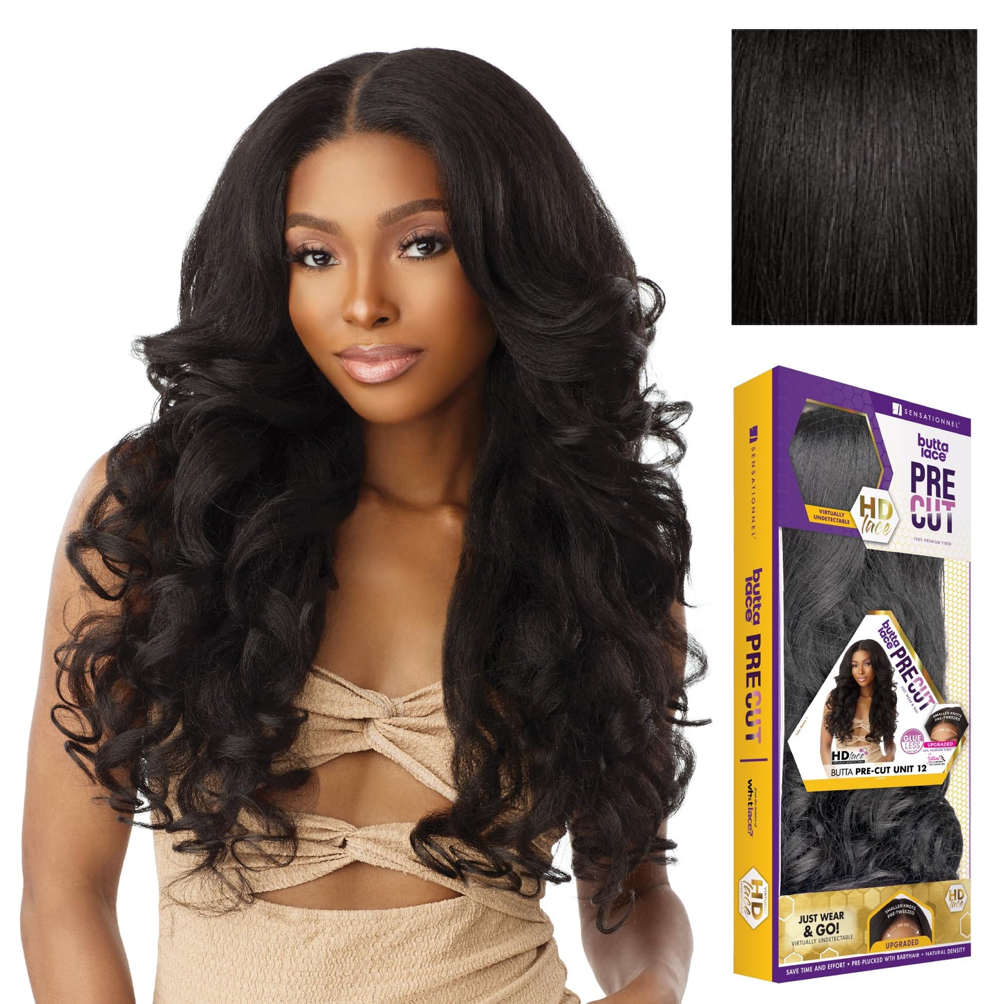Sensationnel Butta Lace Precut Wig-Unit 12, 1B OFFBLACK