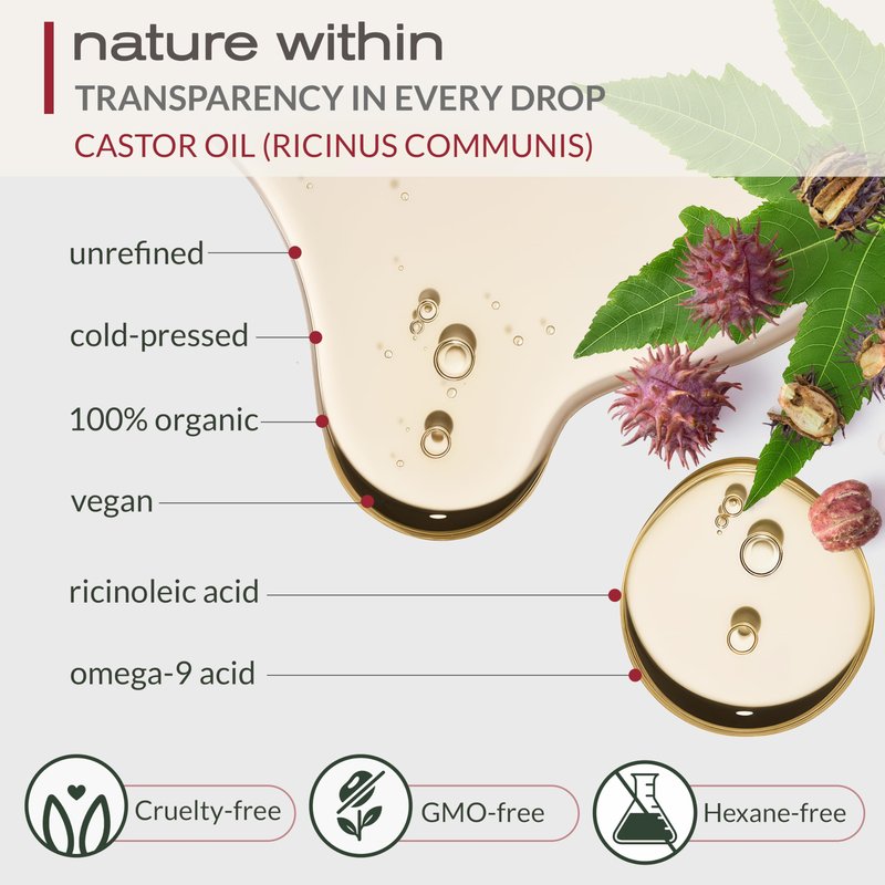 Ella & Eden Organic Castor Oil - Big 32 Fl Oz Glass Bottle - Cold-Pressed, Hexane-Free, USDA Certified, Unrefined & 100% Pure - For Hair Growth, Face, Skin
