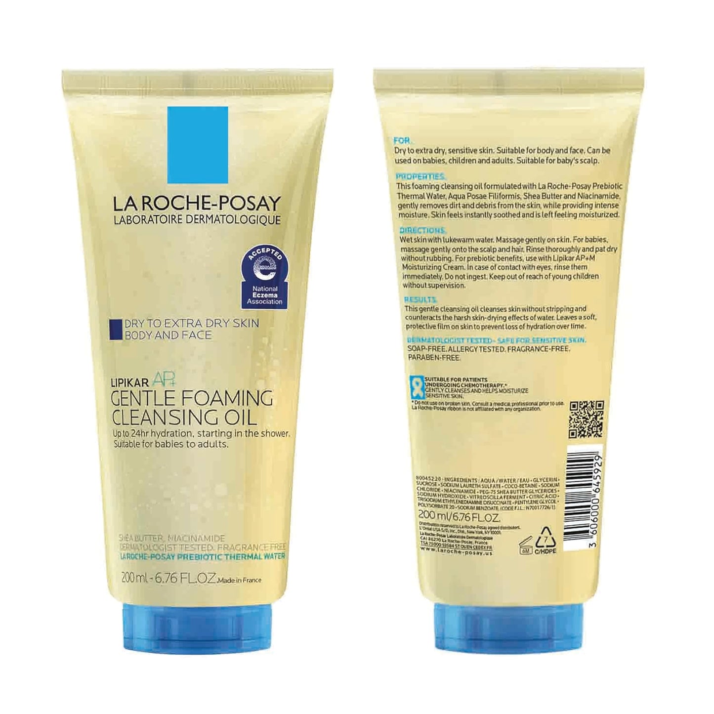 La Roche-Posay Lipikar AP+ Gentle Foaming Cleansing Oil - Hydrating Face & Body Cleanser with Niacinamide | Fragrance-Free, Soap-Free