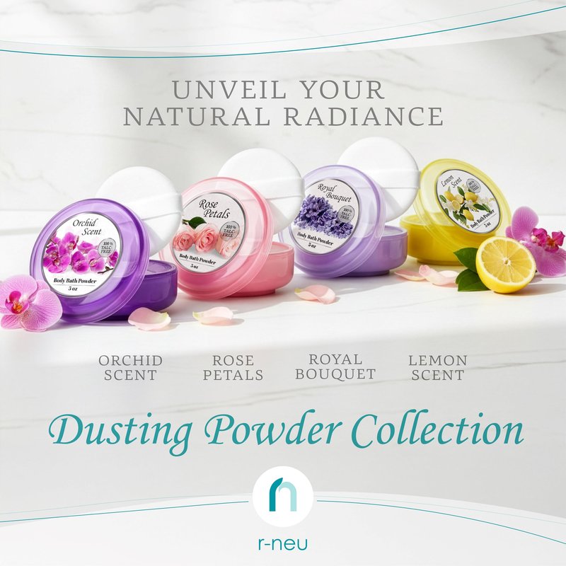 R-NEU Body Powder for Women with Powder Puff, 100% Talc-Free, Luminous Lemon Scented Dusting Powder, After Bath for Soft Skin, Extra Large, (2 Pack, 5oz Each)