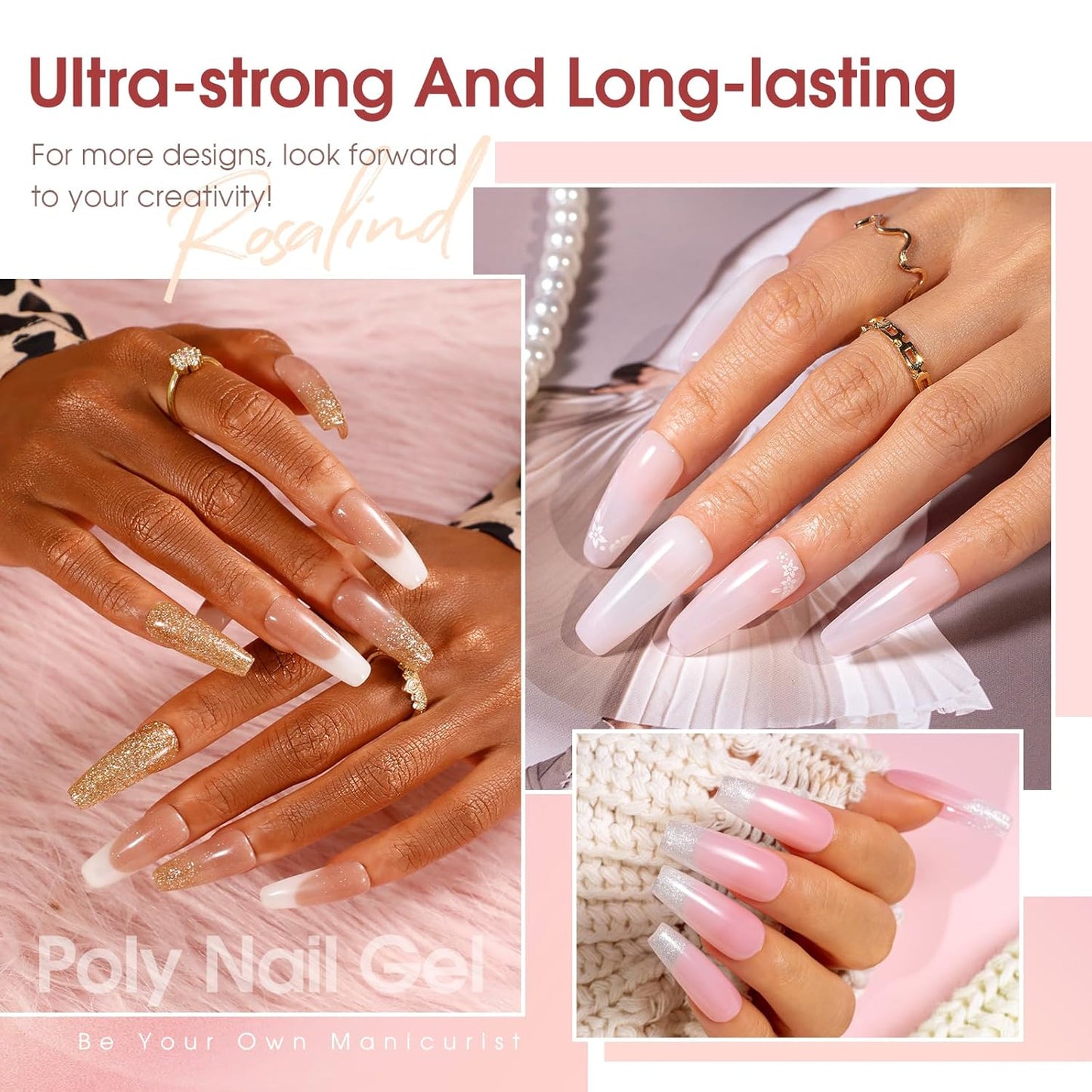 Poly Nail Gel Kit - 20 Colors & 76 Accessories | Clear Nude Starter Kit with Mini UV Lamp
