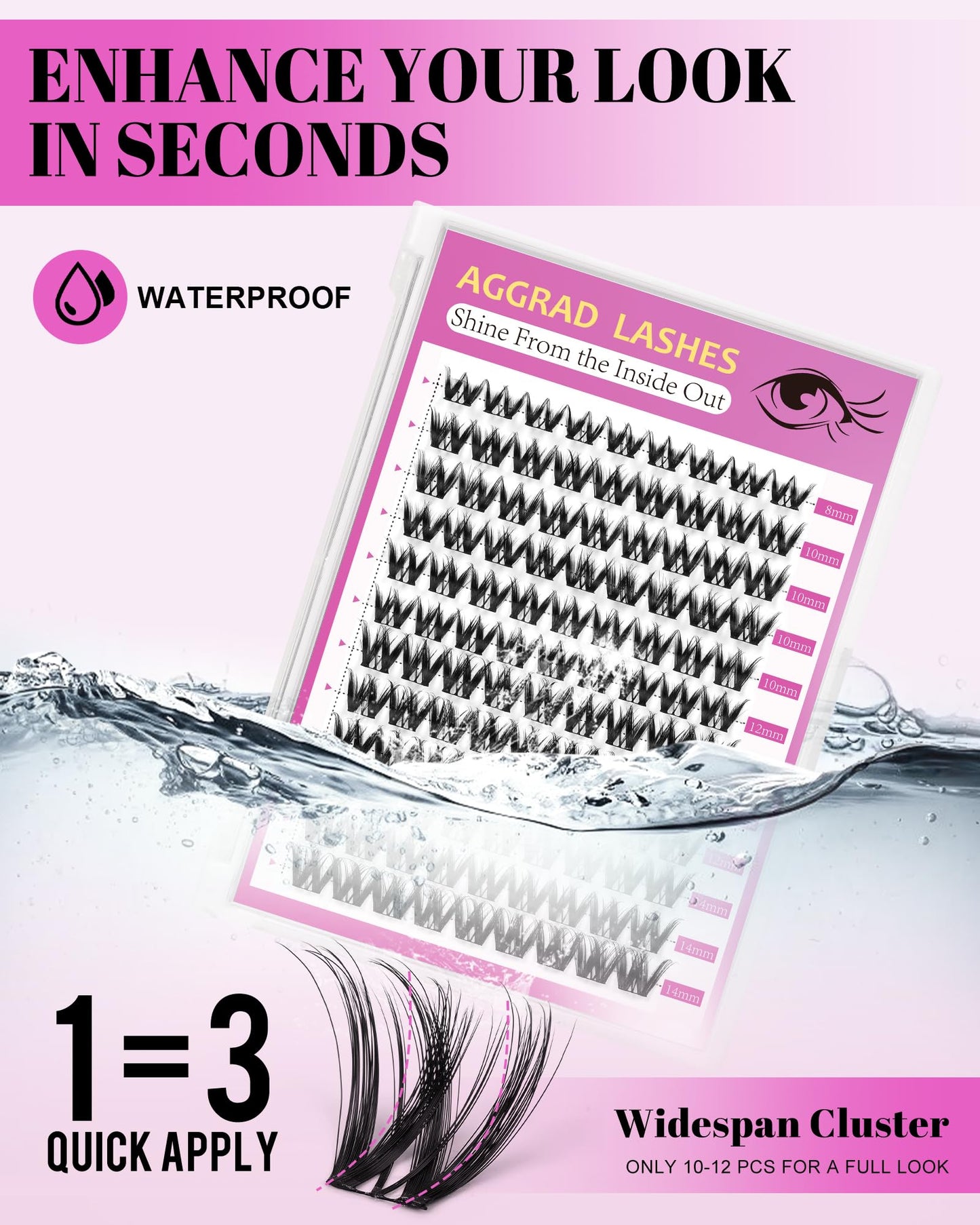 Flora Lash Clusters Kit 8-14mm Wispy Eyelash Clusters Spiky WideSpan DIY Eyelash Extension Kit Spiky Cat Eye Lashes Individual Fake Eyelashes Clusters Kit Ultra-Thin Black Band