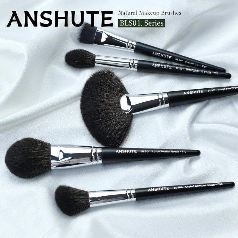 5-Piece Natural Goat Hair Makeup Brush Set - Super Soft Face Brushes for Powder, Blush, Contour | Labeled Handles
