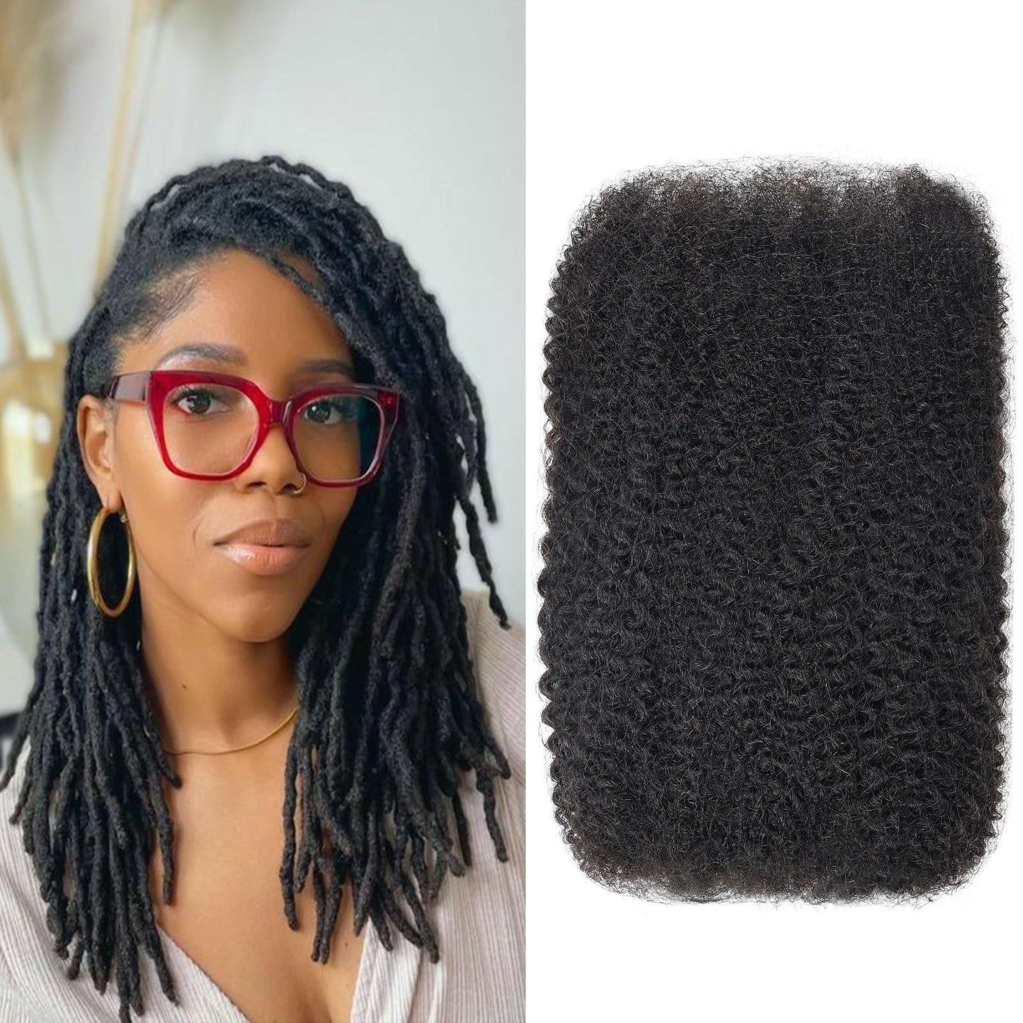 Afro Kinky Curly Human Hair Bulk – 100% Real Human Hair for Loc Extensions, Braiding, Mini Twists, Crochet & Loc Repair (16 inch, I pack (50g)