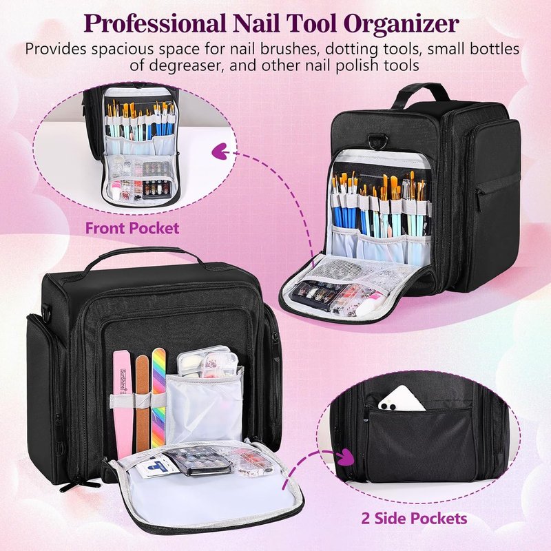 Nail Polish Organizer Case - Extra Large 105 Bottle Capacity | 3 Removable Pouches for Manicure Tools & Supplies
