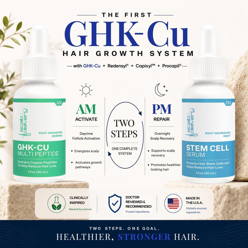 Scalp Delivery AM/PM GHK-CU Peptide, Hair Growth Serum | DHT Blocker, Stem Cells Hair Treatment with Redensyl + Capixyl + Anagain + Procapil | Multi-Peptide Serum for Hair Density | 2 x 30 mL
