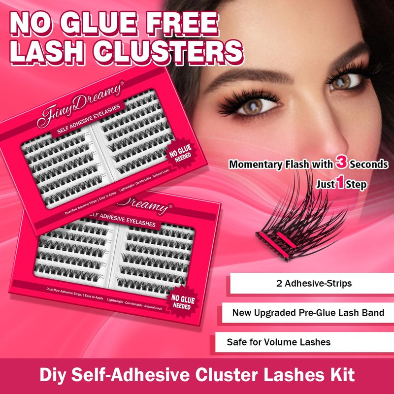 240PCS Self Adhesive Eyelashes Natural Lash Clusters Kit Volume DIY Self Adhesive Lash Clusters Pre Glued Eyelashes Clusters Reusable No Glue Needed No Remover No residue