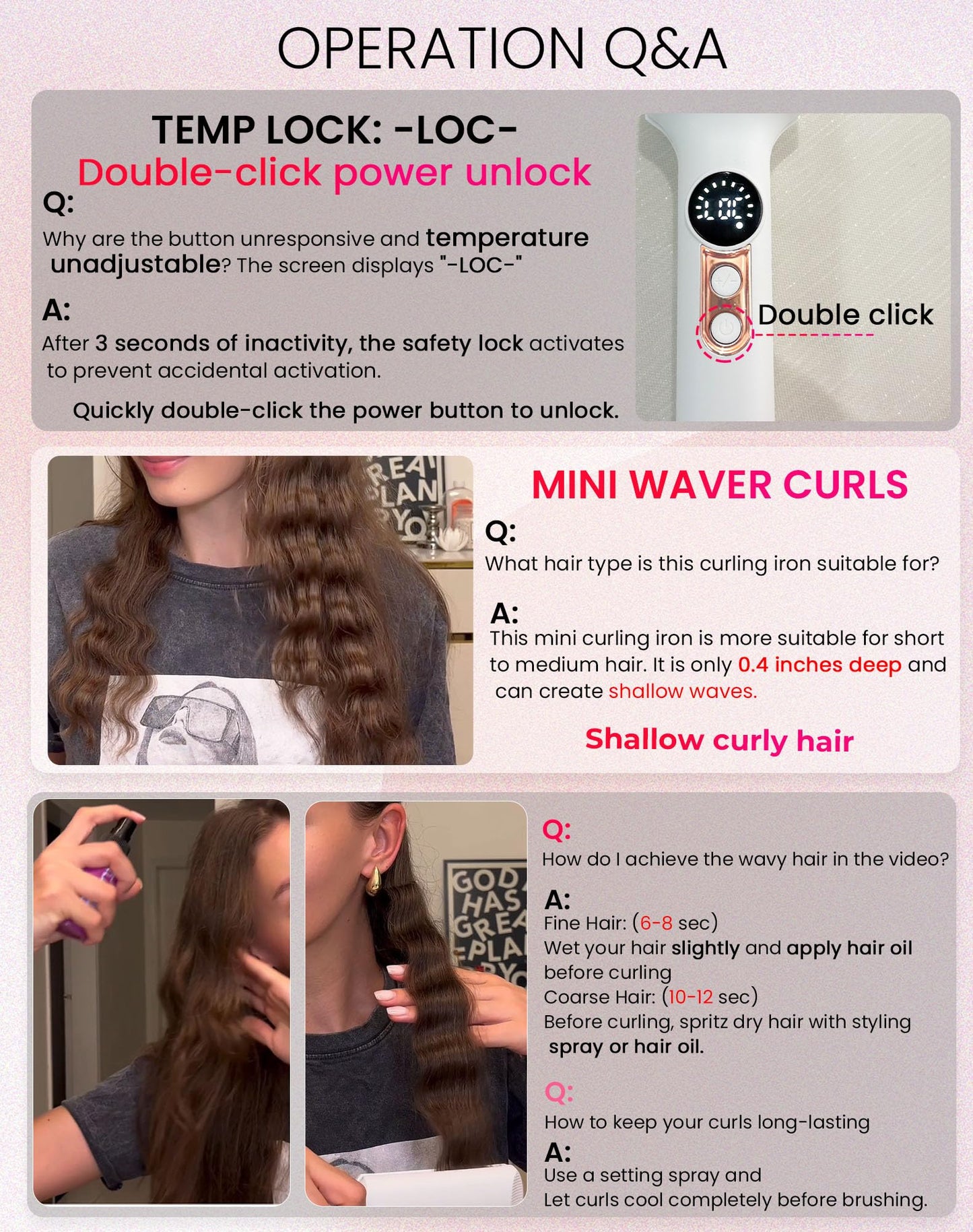 Mini Waver Hair Tool Crimper for Women Short Hair 0.4 inch Travel Double Barrel Small S Waver Ceramic Curling Iron (110-240V) Dual Voltage with 5 Temps, Anti-scalding (Black with EU/UK Plug Adapter)